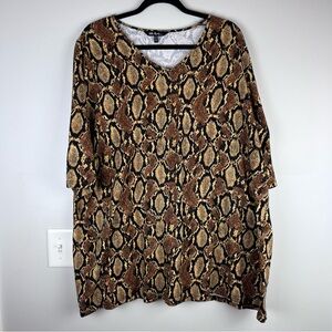 Ulla Popken Snake Print 3/4 Sleeve V Neck Tunic Top Shirt Size 24/26 3XL